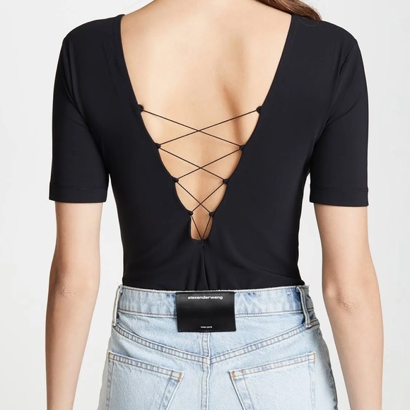 Alexander Wang T deep v lace up black bodysuit - Picture 3 of 10
